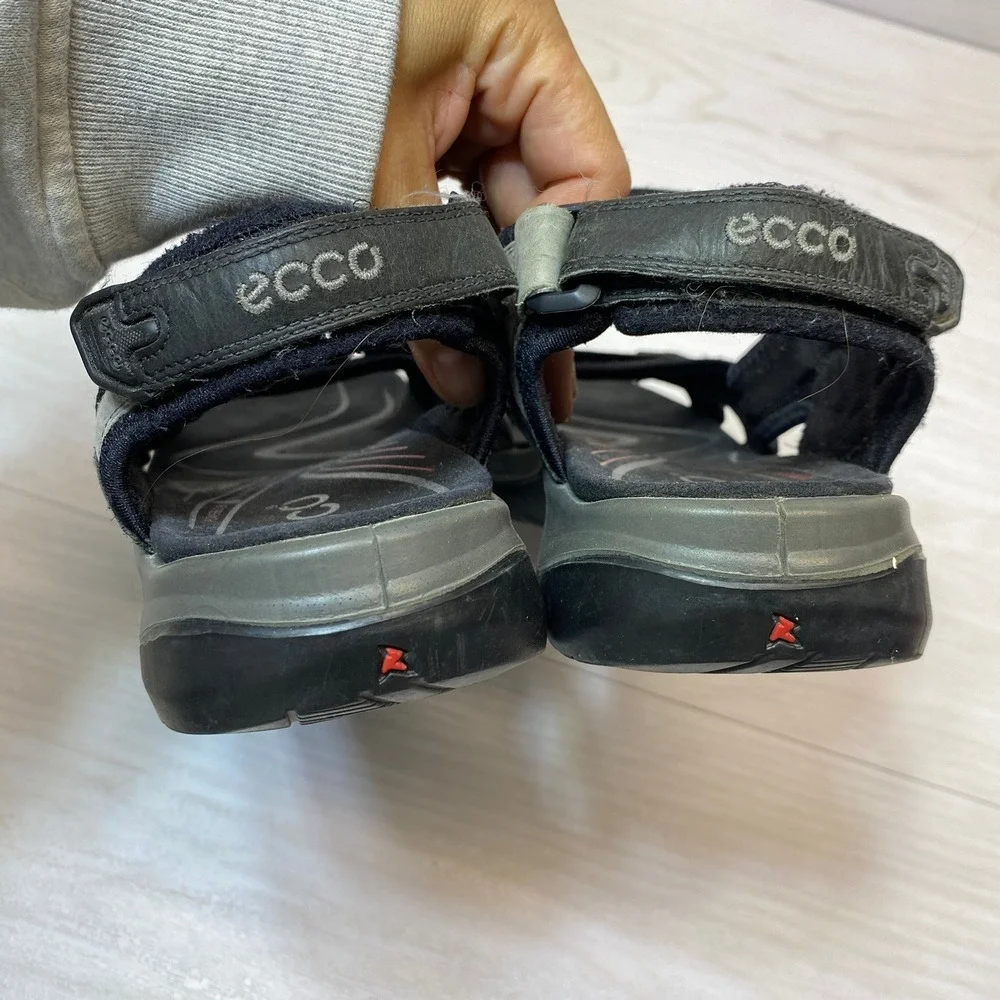 ECCO Womens 10 41 Sandals Receptor Hiking Black Leather Straps Walking Shoe